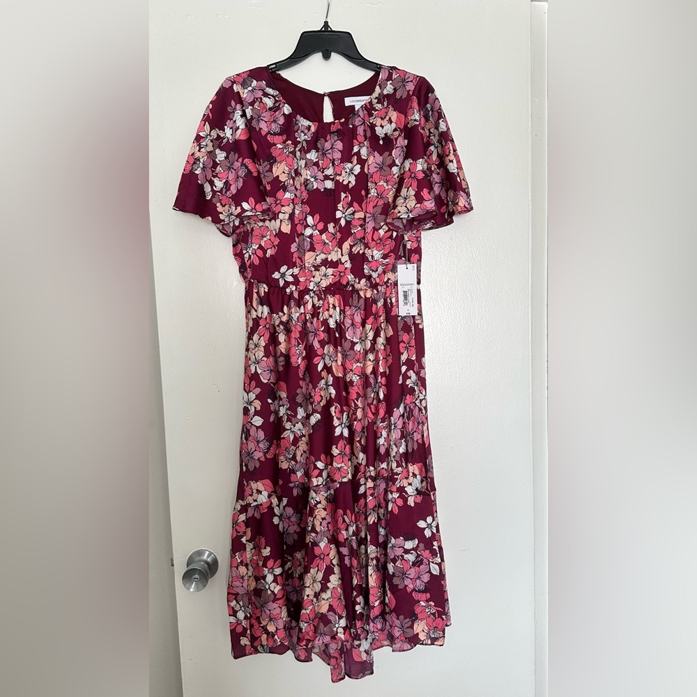 Liz Claiborne Womens Short Sleeve Midi Floral A-Line Dress